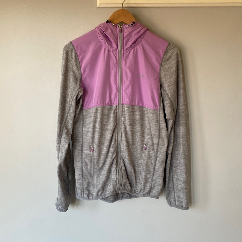 Running Room purple and grey lightweight running jacket